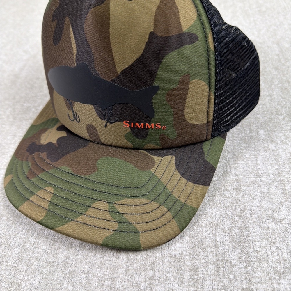 Simms‎ Camouflage Mesh Trucker Hat Snapback Fishing Cap Black Adjustable